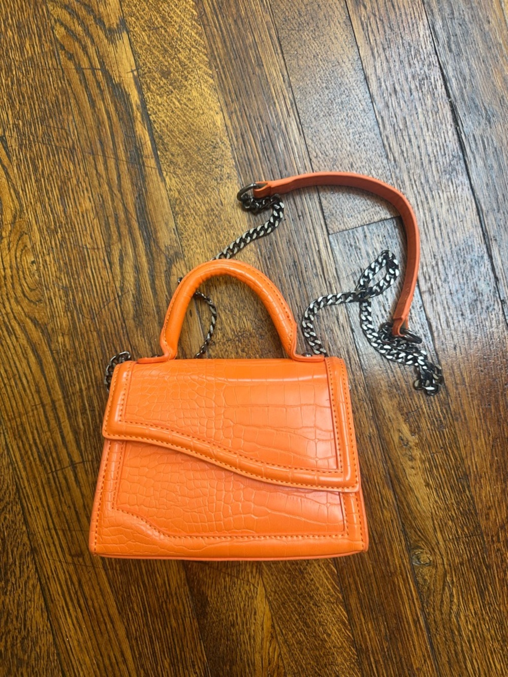 Zara Orange Croc-Embossed Mini Top-Handle Crossbody